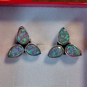 Triple Stone Aurora Opal Statement Earrings